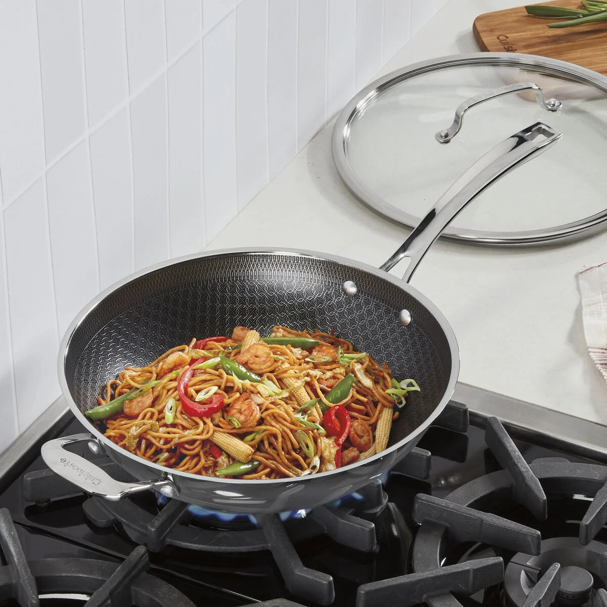 FusionPlus® Hybrid Stainless Steel 12" Wok with Cover and Helper Handle
