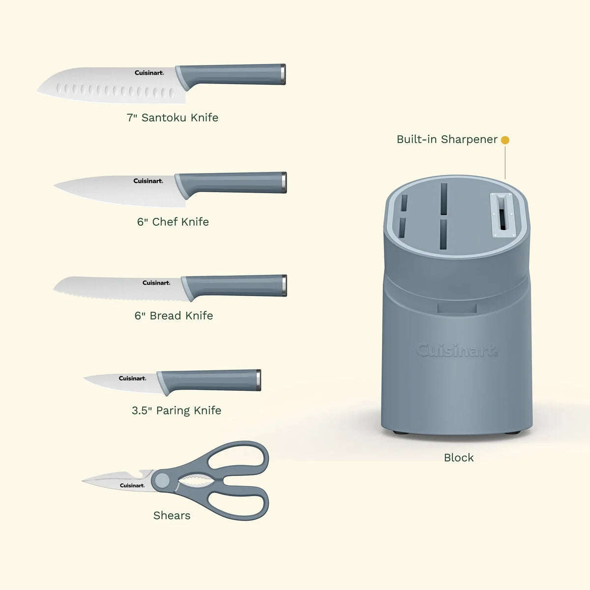 Artisan Elite Stainless Steel Cutlery 6 Piece Knife Block Set