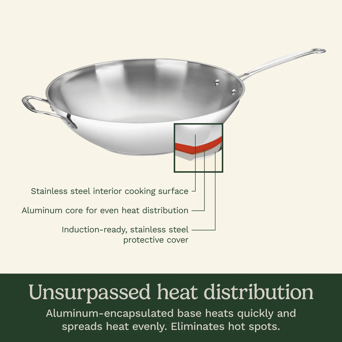 Chef's Classic™ Stainless 14" Stir-Fry Pan with Helper Handle & Glass Cover