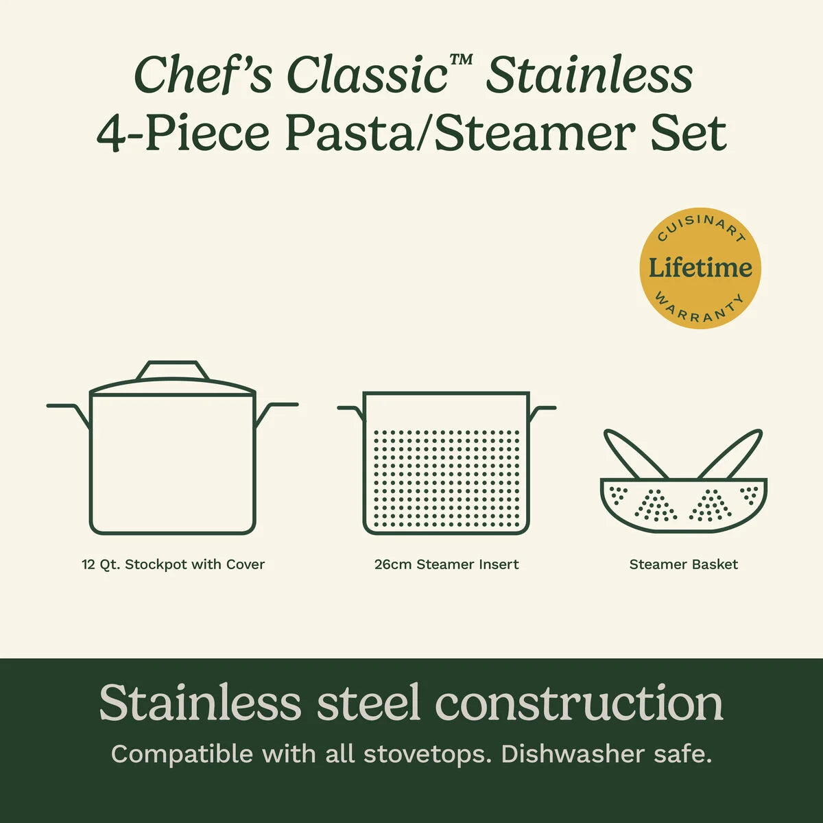 Chef's Classic™ Stainless 12 Quart Pasta/Steamer 4 Piece Set